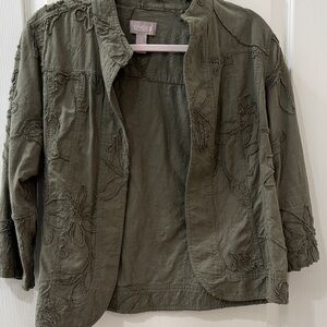 Chico's Khaki Floral Textured Blazer